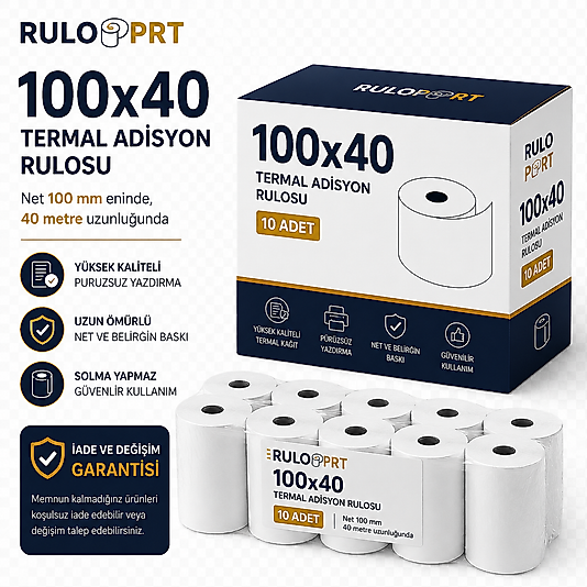 1000x40 Termal Adisyon Fiş Yazıcı Rulosu 10'lu Paket