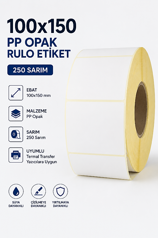 100x150 250 Sarım Pp Opak Rulo Etiket