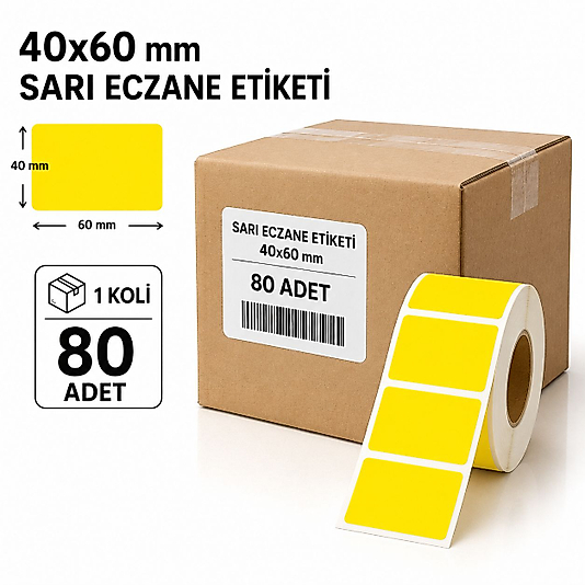 40x60 Sarı Eczane Etiketi 1000 Sarım 80 Rulo